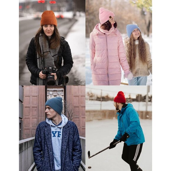 Men and Women Red Acrylic Stretchy Daily Knit Stretchable Warm Winter Beanie Hat - Picture 5 of 7